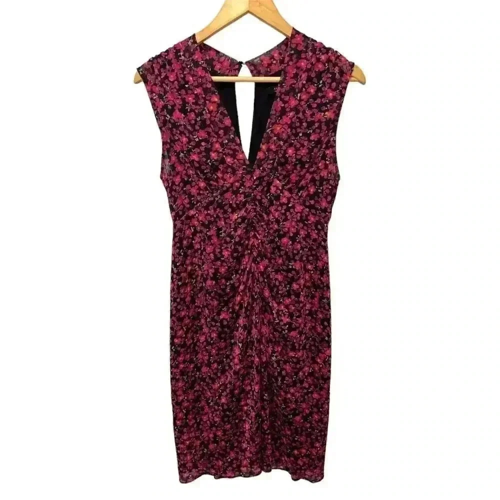 All Saints Aldine Cherry Blossom Print Sleeveless Sheath Dress Size 6 Ruched - Picture 8 of 12